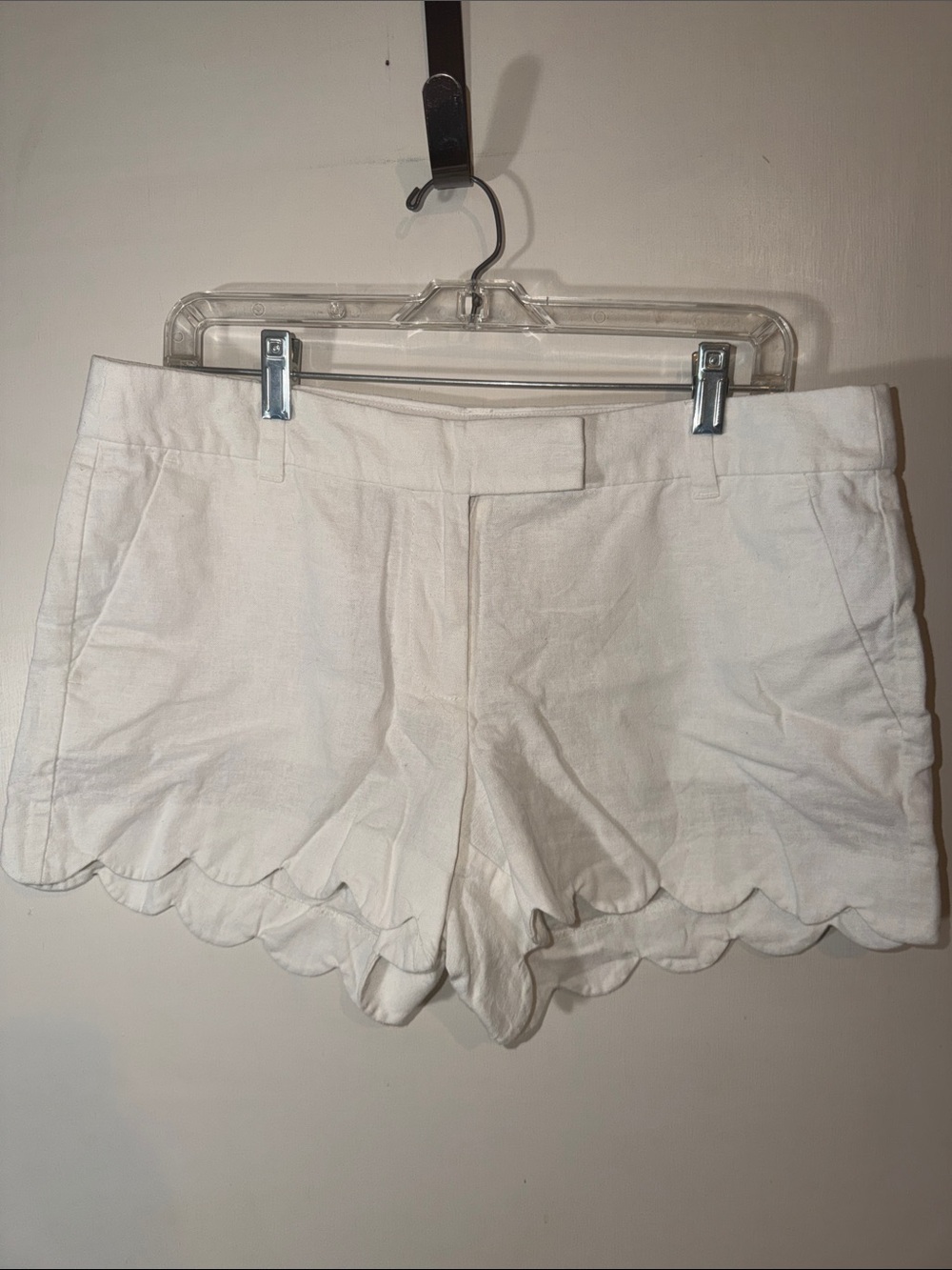 J. Crew Linen Blend White Scalloped Hem Shorts